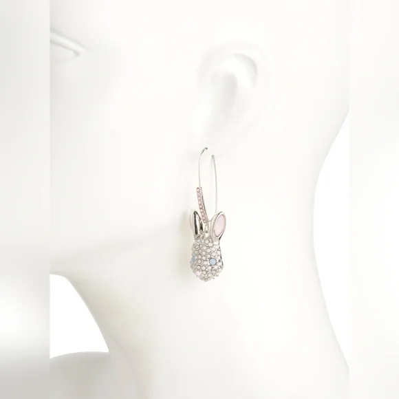 NEW Betsey Johnson Sparkle Faux Stone Bunny Shepherd Hook Earrings 2 Inches NWT - Picture 4 of 5